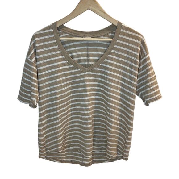 Faherty Ocean Side Stripe Short Sleeve 100% Linen Tee Size S V-Neck - Picture 1 of 5